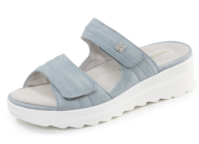 Waldläufer, bequeme Damen-Pantoletten, Weite H, mit herausnehmbarem Fußbett BLEU