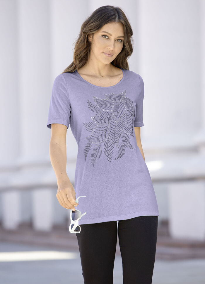 Shirt mit Plättchen- und Strasszier in 2 Farben FLIEDER