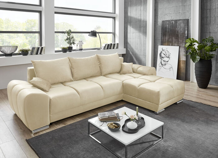 Polsterecke mit Bettfunktion und Bettkasten CREME