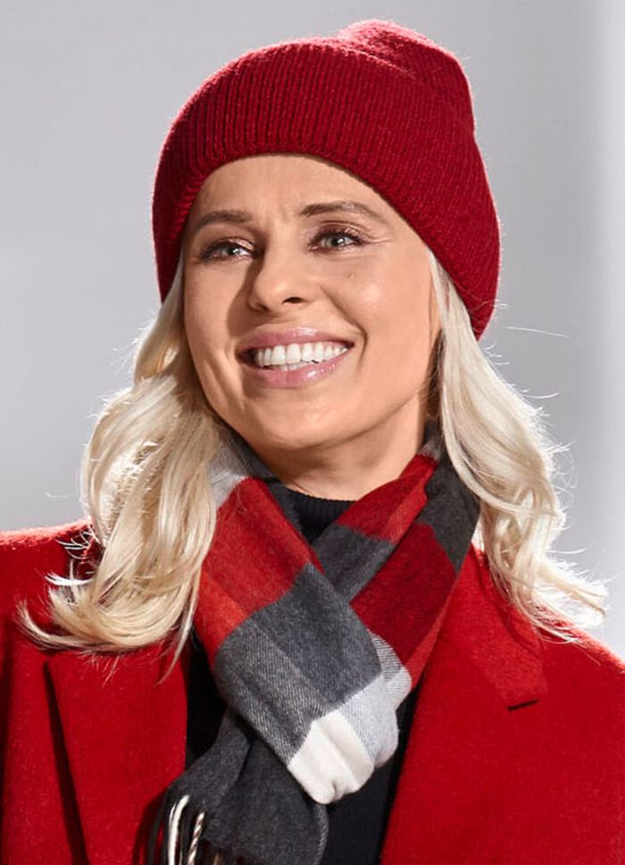 Trendige Damen-M&uuml;tze, mit breitem Umschlag BORDEAUX