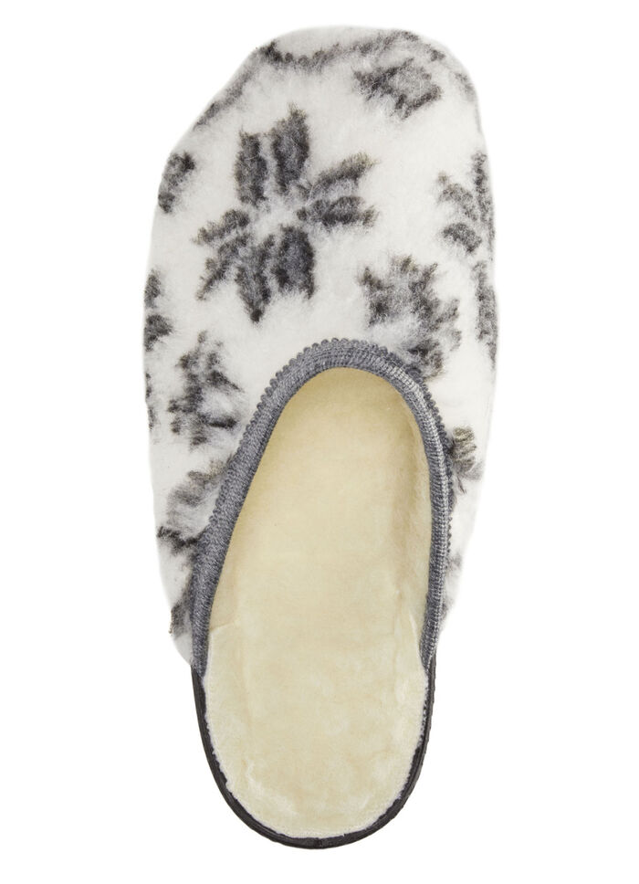 Pantoffel aus bedrucktem Plüschmaterial ECRU-GRAU