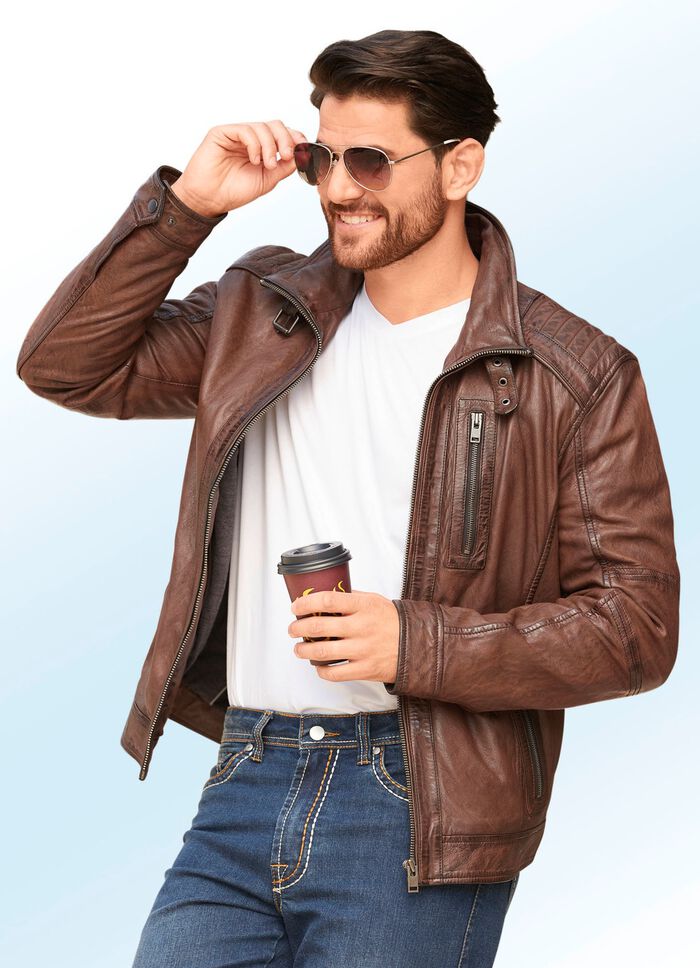 Lederkurzjacke mit Zierstepp 