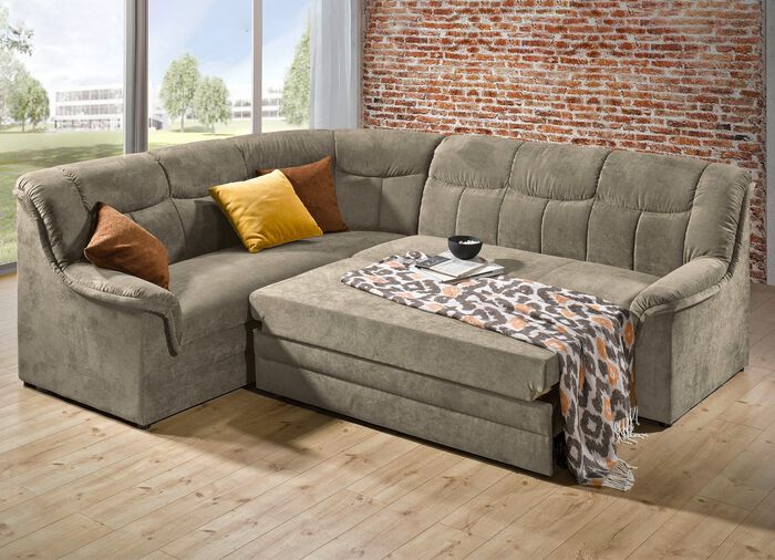 Frei im Raum aufstellbare Polsterecke mit Bettfunktion BEIGE