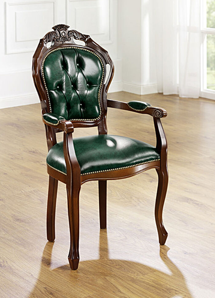 Esszimmer-St&uuml;hle und Sessel mit Lederbezug 