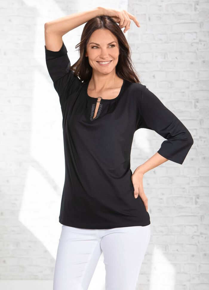 Exzellentes Shirt mit Faltenlegung in 2 Farben SCHWARZ