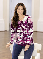 Shirt mit Strasssteinverzierung in 3 Farben BEERE-ECRU