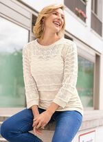 Pullover im dekorativen Wellendessin mit Mustermix ECRU