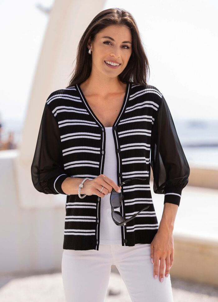 Strickjacke mit feinen Chiffon&auml;rmeln 