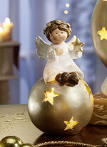 Beleuchteter Engel aus Keramik WEISS-GOLD
