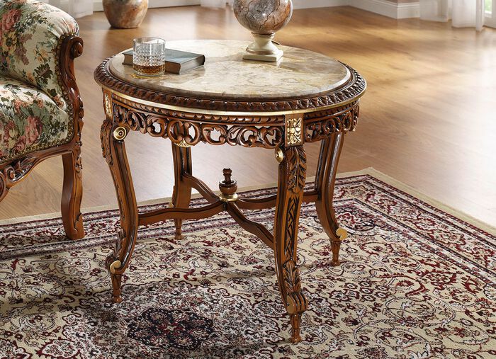 Couchtisch mit echter Marmorplatte und echter Blattgoldauflage 