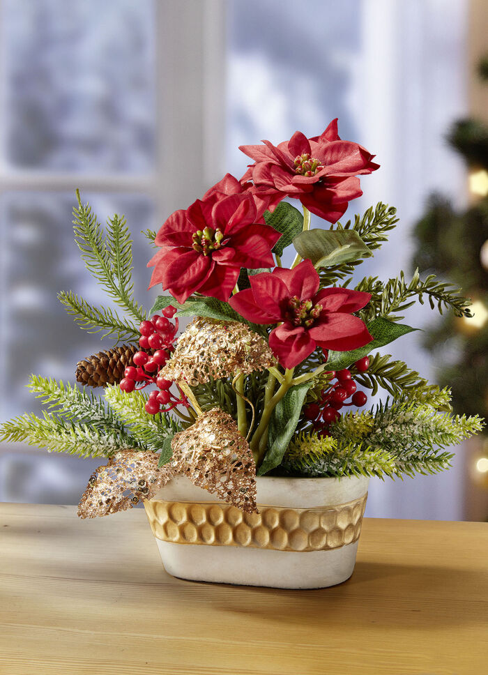 Poinsettia-Arrangement in Schale 