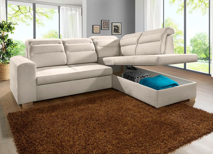 Polsterm&ouml;bel mit Bettfunktion und Bettkasten CREME