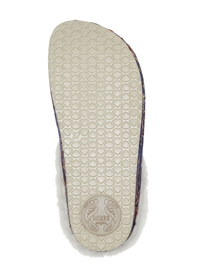 Mubb Wollfilz-Pantoffel mit bunter Blüten-Stickerei MARINE-ECRU