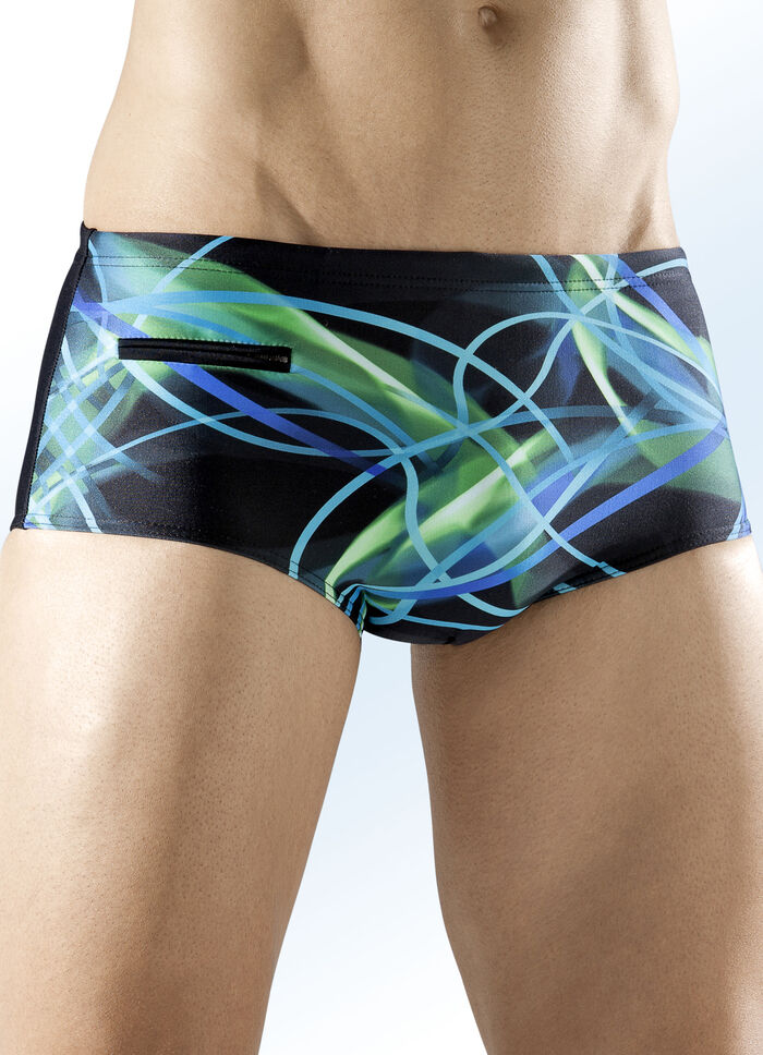 Schwab Badehose in höherer Slipform mit buntem Druckdessin 
