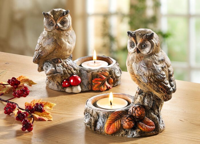 Eulen-Teelichthalter im 2er-Set 
