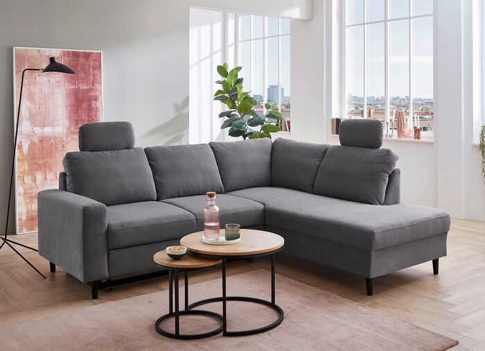 Polsterecke mit Bettfunktion und Ottomane ANTHRAZIT