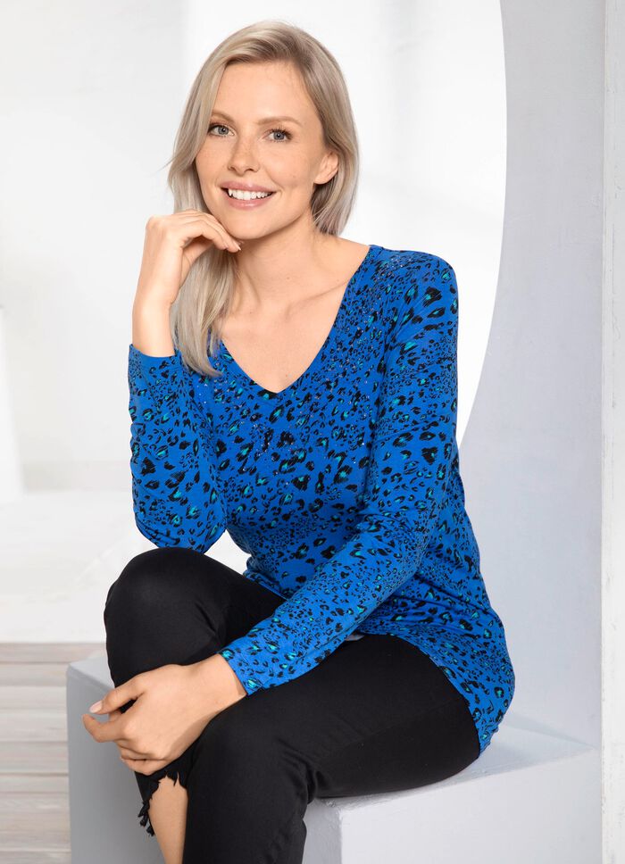 Allover gemustertes Shirt in 2 Farben ROYALBLAU-SCHWARZ