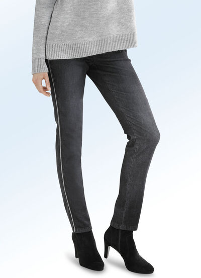 Jeans mit Zierband in Rei&szlig;verschluss-Optik 