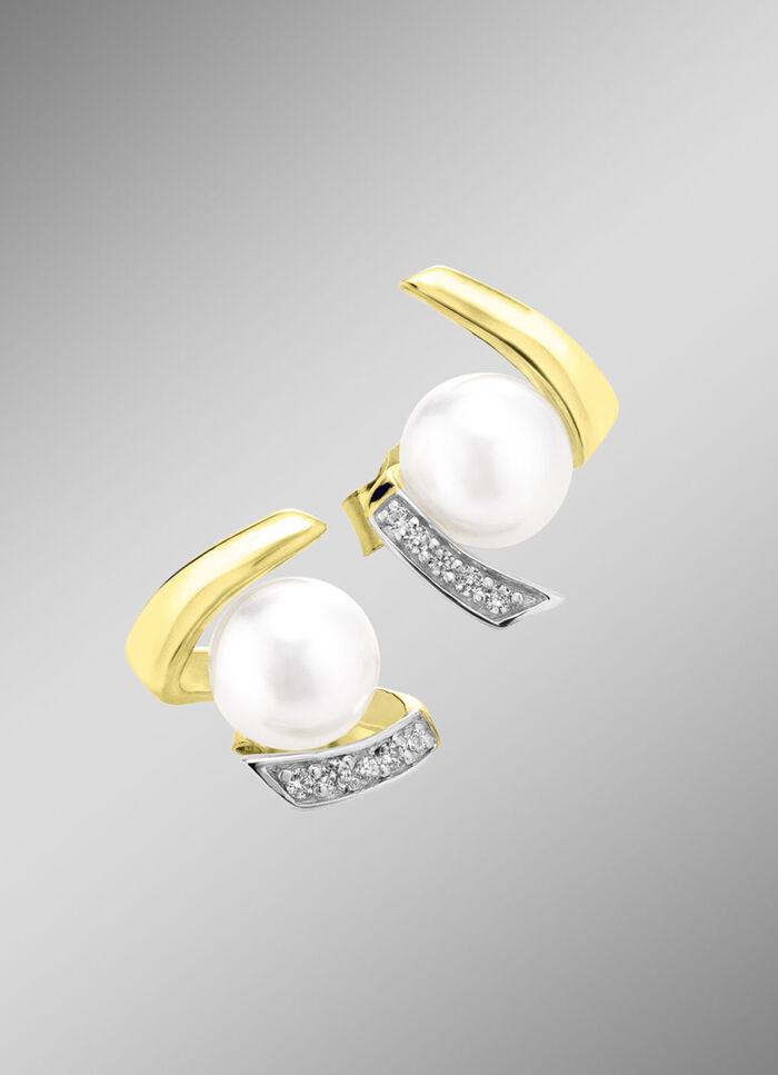 Ohrstecker mit Süßwasser-Zuchtperlen und synth. Zirkonia 