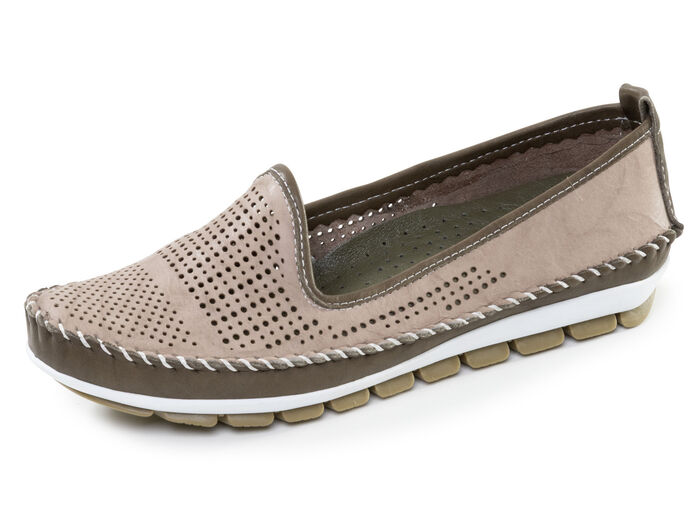 Gemini, sommerliche Damen-Slipper, Weite G, mit herausnehmbarem Fußbett TAUPE-OLIV
