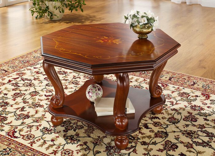 Couchtisch mit echter Marmor-Einlage NUSSBAUM