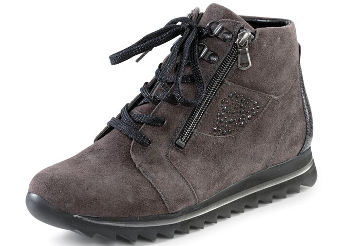 Waldl&auml;ufer Schn&uuml;r-Bootie mit seitlichen Glitzersteinchen ANTHRAZIT