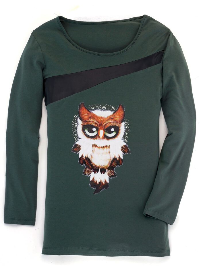 Shirt mit schwarzem Nappaleder-Imitat-Einsatz in 2 Farben OLIV