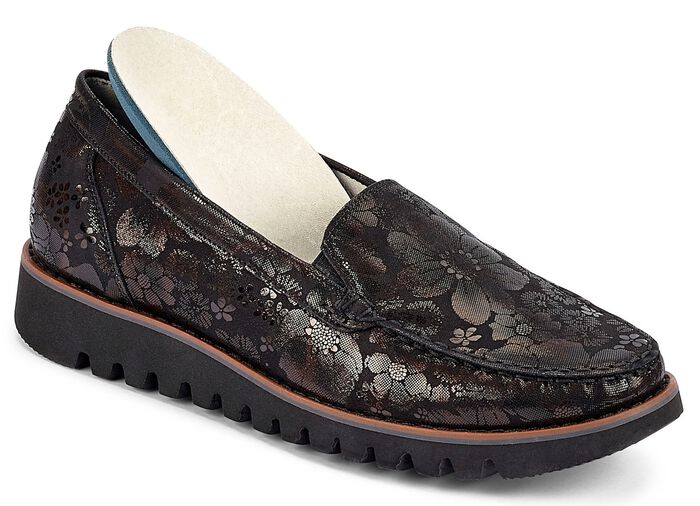 Waldl&auml;ufer Mokassin-Slipper mit zart gl&auml;nzender Pr&auml;gung SCHWARZ-BRAUN