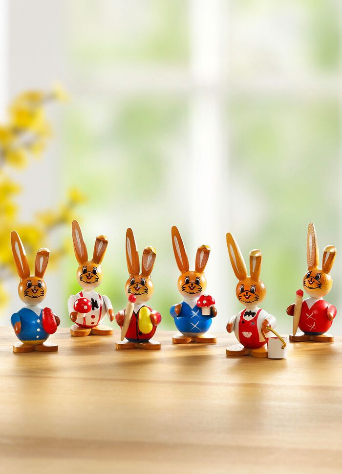 Hasen aus Holz, 6er-Set BUNT
