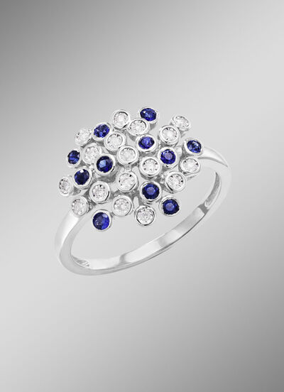 Hochwertiger Damenring mit Safir und Brillanten 