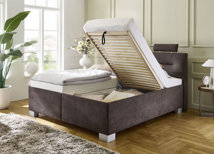 Polsterbett mit Einbaulattenrost und Bettkasten BRAUN