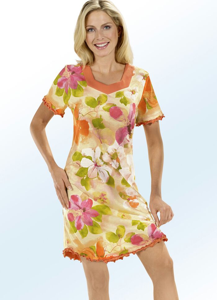 Nachthemd, Kurzarm mit V-Ausschnitt 