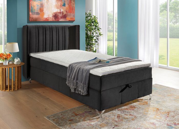 Boxspringbett mit Bettkasten und Topper ANTHRAZIT