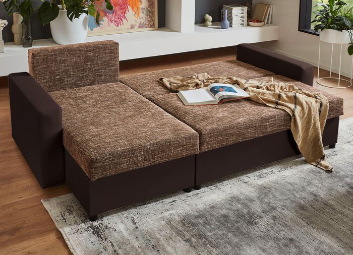 Frei im Raum aufstellbare Polsterecke mit Hocker BRAUN-BRAUN