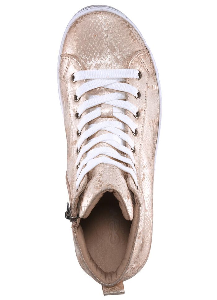 Gemini Schn&uuml;r-Booties aus gepr&auml;gtem Rindleder mit Metallic-Schimmer MATTGOLD