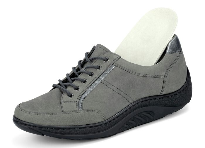 Waldl&auml;ufer Schn&uuml;rschuh mit edlen Metallicleder-Eins&auml;tzen GRAFIT