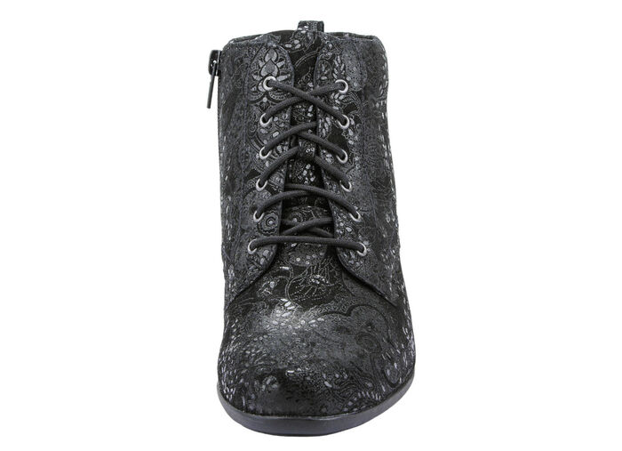 Waldläufer Schnür-Stiefelette mit floraler Prägung SCHWARZ