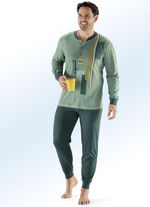 Schlafanzug mit Knopfleiste, Druckmotiven, B&uuml;ndchen an den Arm- und Beinabschl&uuml;ssen 