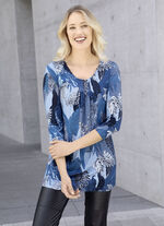 Longshirt mit dezenter Faltenlegung in 2 Farben BLAU-BLEU-BUNT