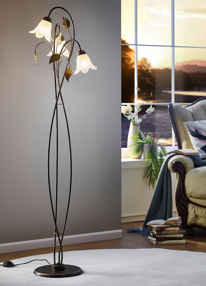 Stehleuchte aus Metall mit Glasschirmen SCHWARZ-GOLD
