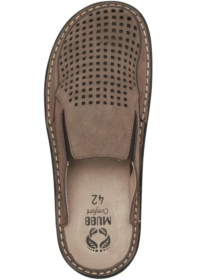 Mubb Pantolette mit seitlich eingesetzten Gummiz&uuml;ge NATURBRAUN