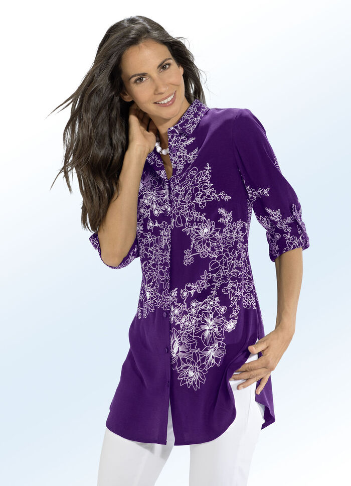 Longbluse mit Floraldessin LILA-ECRU
