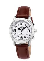 Funk-Damenuhr mit Lederband und sprechender Zeitansage 