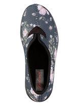 Bequeme Damen-Hausschuhe, Weite H, aus floral bedrucktem Meshmaterial GRAU-BUNT