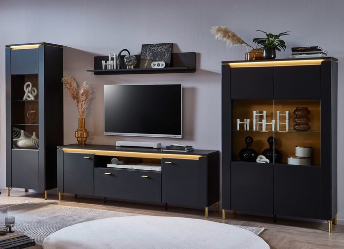 Wohnwand mit LED-Beleuchtung und Softclose 