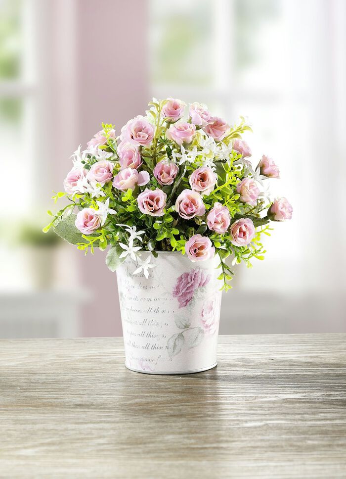 Gesteck mit Mini-R&ouml;schen im Metalltopf 