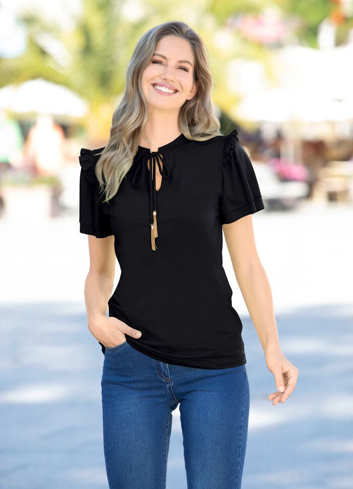 Shirt mit R&uuml;schenbesatz in 2 Farben SCHWARZ