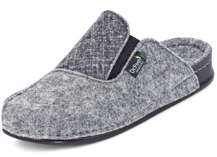 Laurina, klassische Damen-Hausschuhe, Weite H, mit Gummizug GRAU