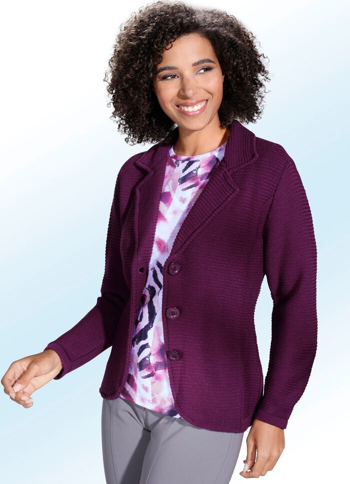 Strickjacke in edlem Blazerstyle BROMBEERE