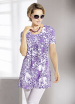 Wunderschönes allover gemustertes Longshirt in 2 Farben LILA-WEISS